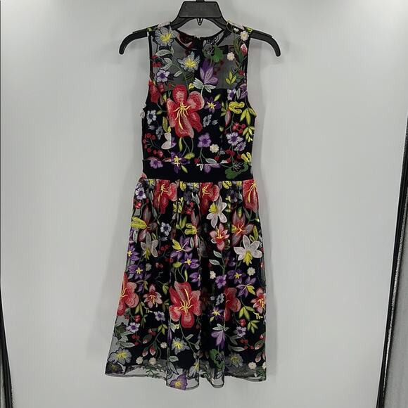 Alexis Admor Floral Embroidered Cocktail Dress - Black Multi - XS - Picture 1 of 7
